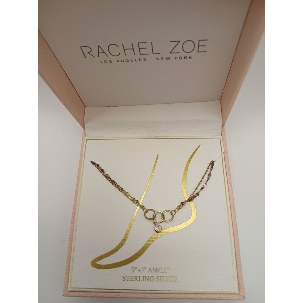 Rachel Zoe Sterling Silver Anklet 9" + 1" New Ankle Bracelet Jewelry - Picture 5 of 9